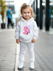Cartoon Girl Driving Car Print Hoodie & Sweatpants Set