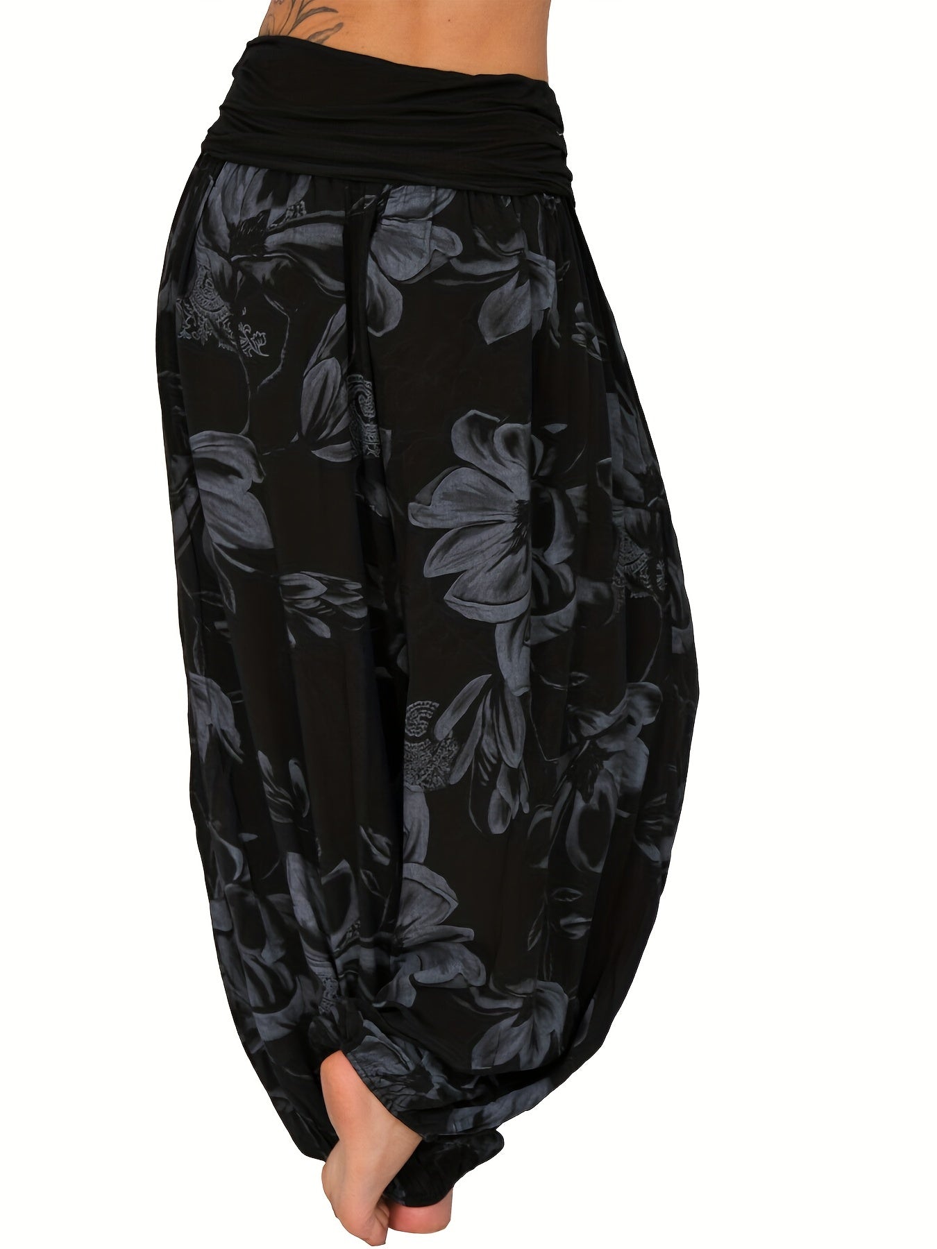 Boho Floral Print High Waist Baggy Harem Pants Women's Clothing