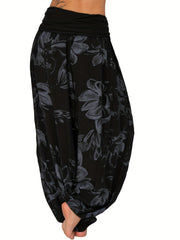 Boho Floral Print High Waist Baggy Harem Pants Women's Clothing