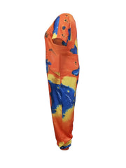  Tie Dye V Neck Jumpsuit with Pockets
