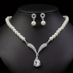 Vintage Faux Pearl Necklace & Earrings Set for Women