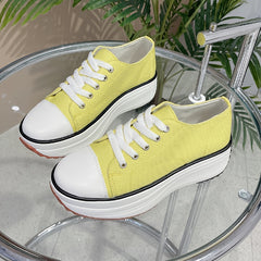 Women's Platform Canvas Lace Up Low Top Heightening Shoes
