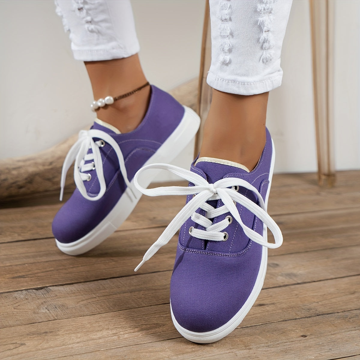 Women's Canvas Lace Up Low Top Sneakers Casual Shoes
