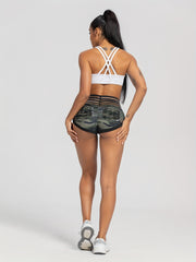Camouflage Lace Stripes Sports Shorts Butt Lifting Slimming Yoga Shorts