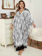  Tie Dye Striped Batwing Sleeve Maxi Cover Up Dress