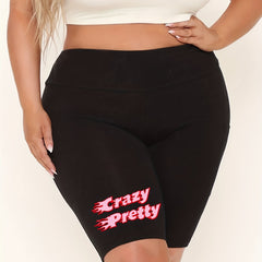 Plus Size Art Letter Print High Waist Biker Shorts