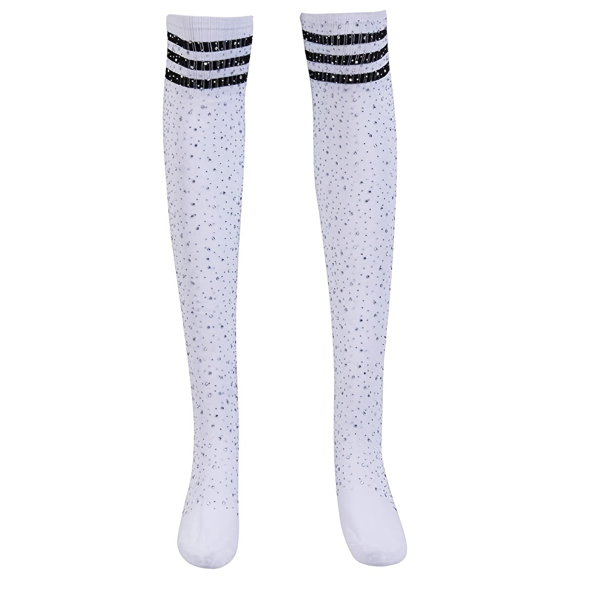 Rhinestone Thigh High Socks Striped Over The Knee Stockings