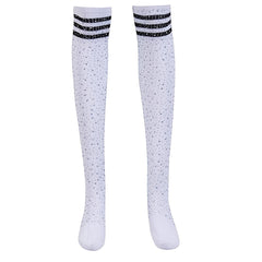 Rhinestone Thigh High Socks Striped Over The Knee Stockings