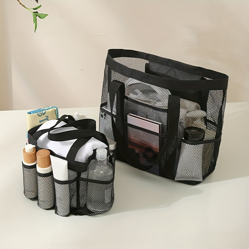 Mesh Summer Beach Bag with Pockets Large Capacity Tote Bag
