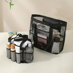 Mesh Summer Beach Bag with Pockets Large Capacity Tote Bag