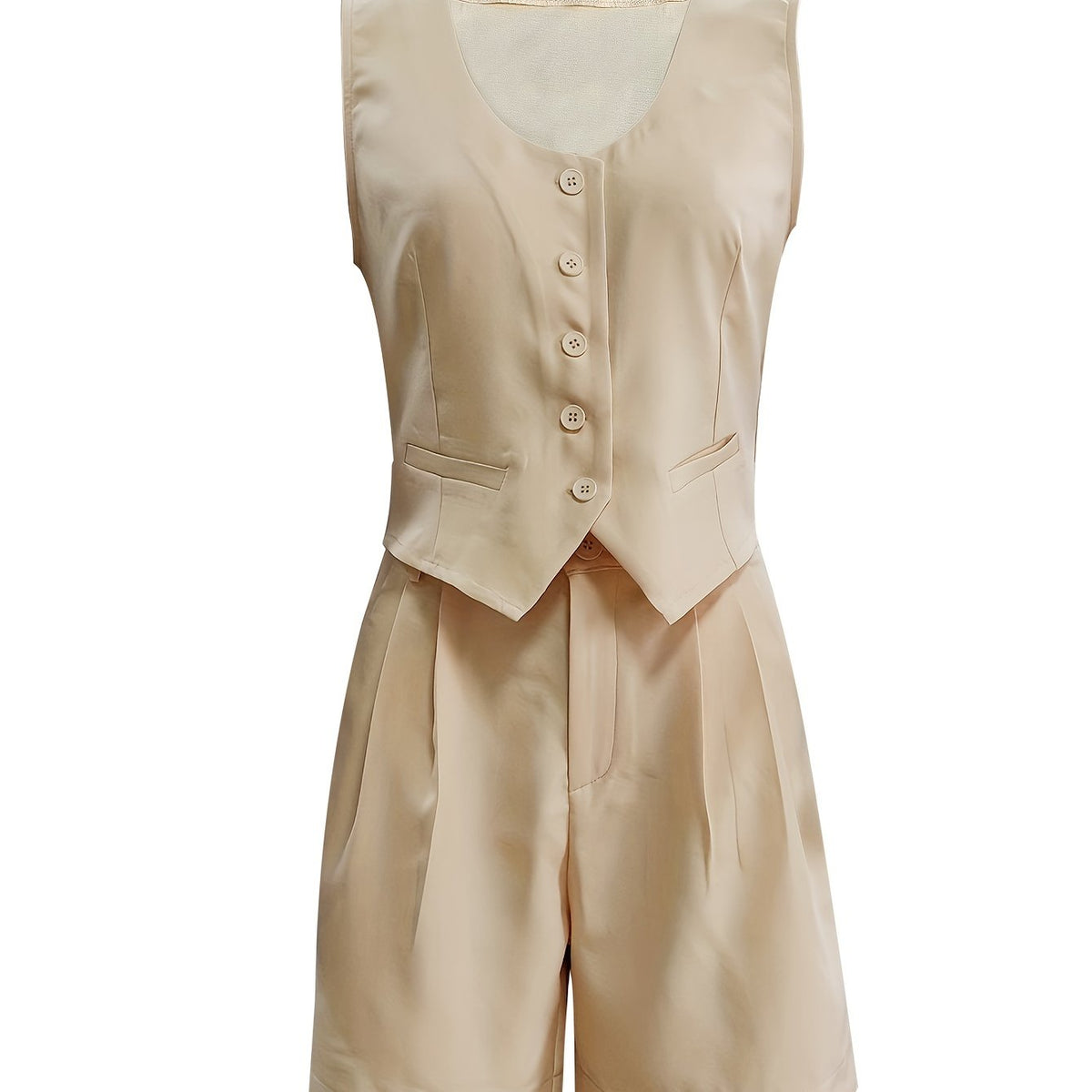 Preppy Solid Two-piece Set Sleeveless Vest & Pleated Shorts