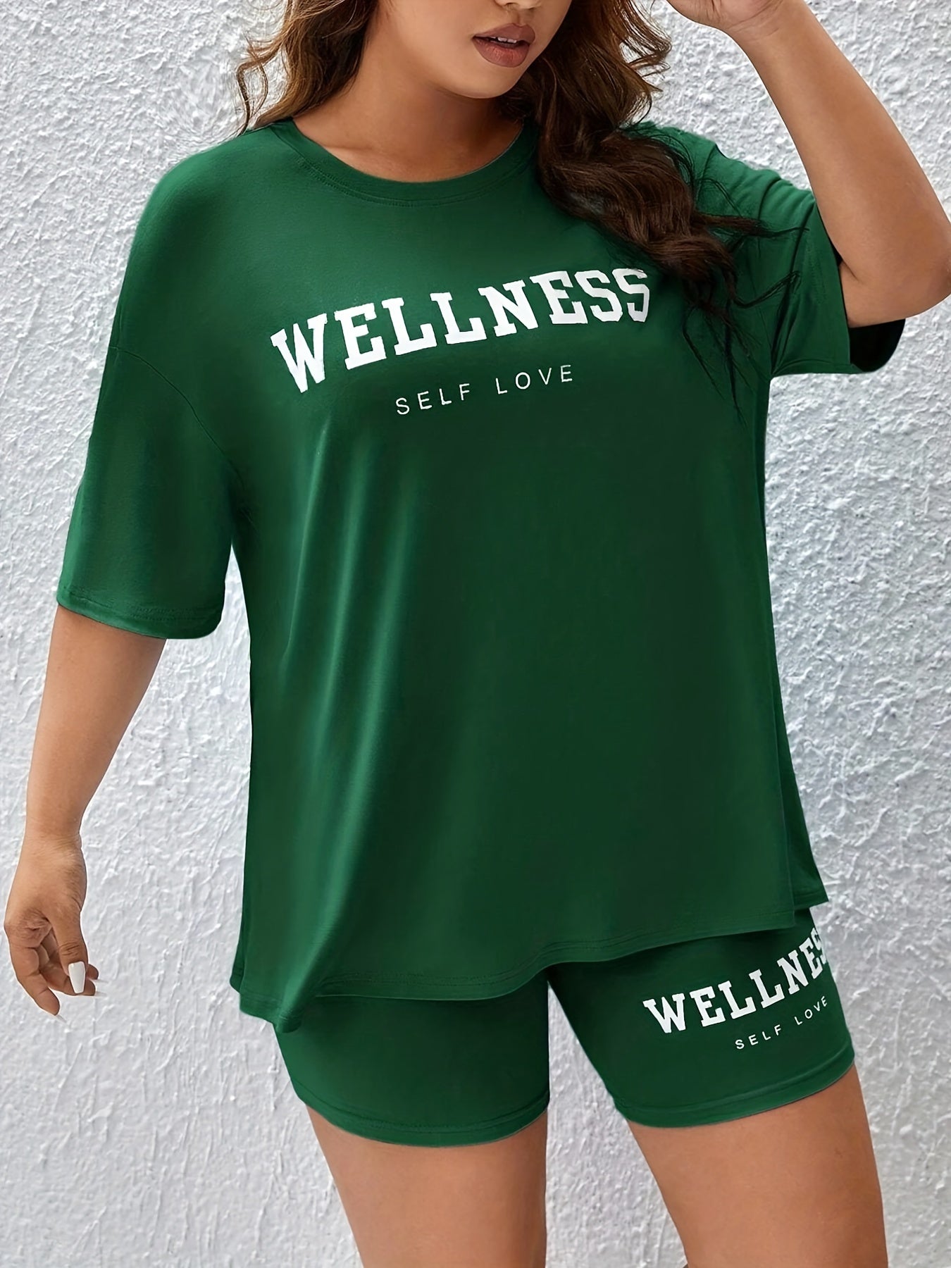  Casual Lounge Set Women's Plus Tee & Biker Shorts 2pc Set