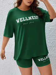  Casual Lounge Set Women's Plus Tee & Biker Shorts 2pc Set