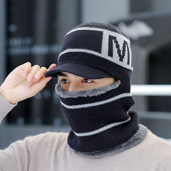 Men's Knitted Hat Muffler Autumn Winter Warm Windproof Wool Hat