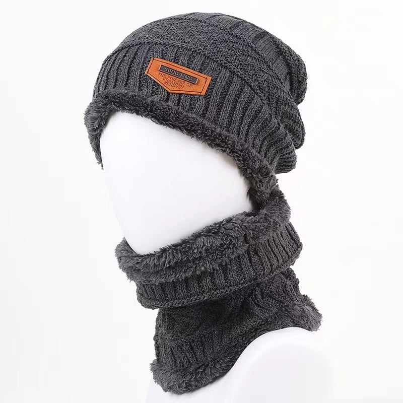 Men's Casual Style Polyester Beanie Hat Scarf Set