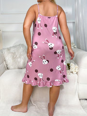  Bunny Print Ruffle Trim Sleep Dress