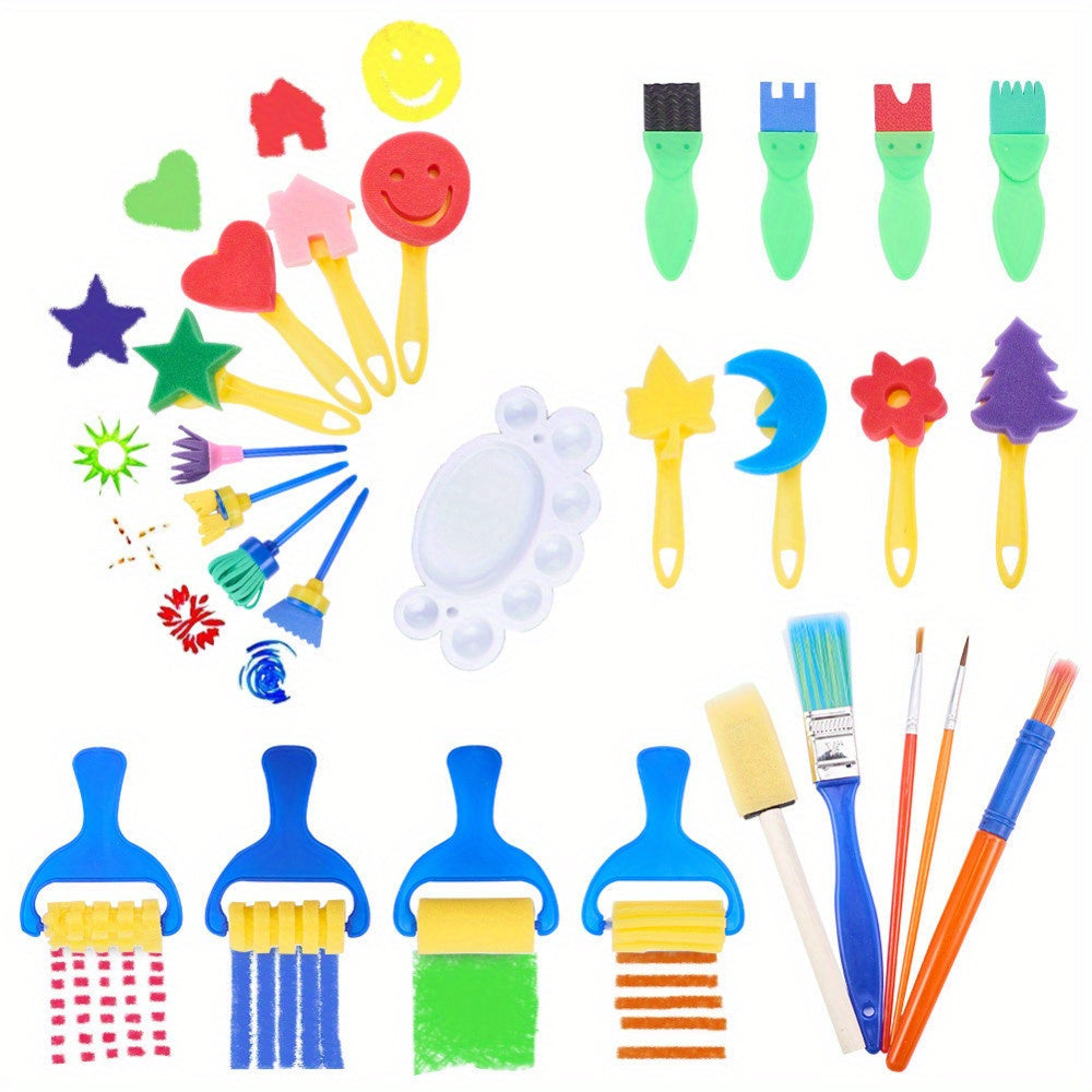 25pc DIY Sponge Brushes Seal Painting Tools Mixed Shapes & Text