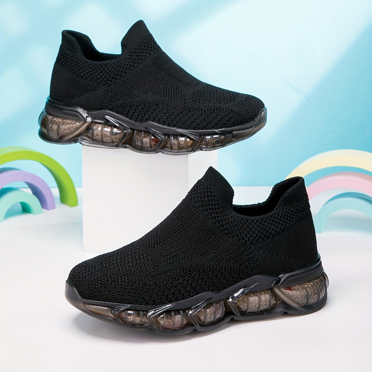 Boy's Woven Knit Sock Shoes Non Slip Sneakers Outdoor Activities