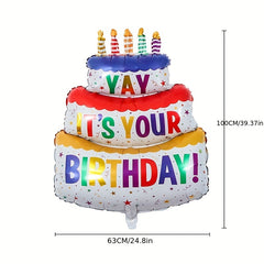 3 Layer Cake Aluminum Balloon Birthday Party Decoration with Colorful Candle