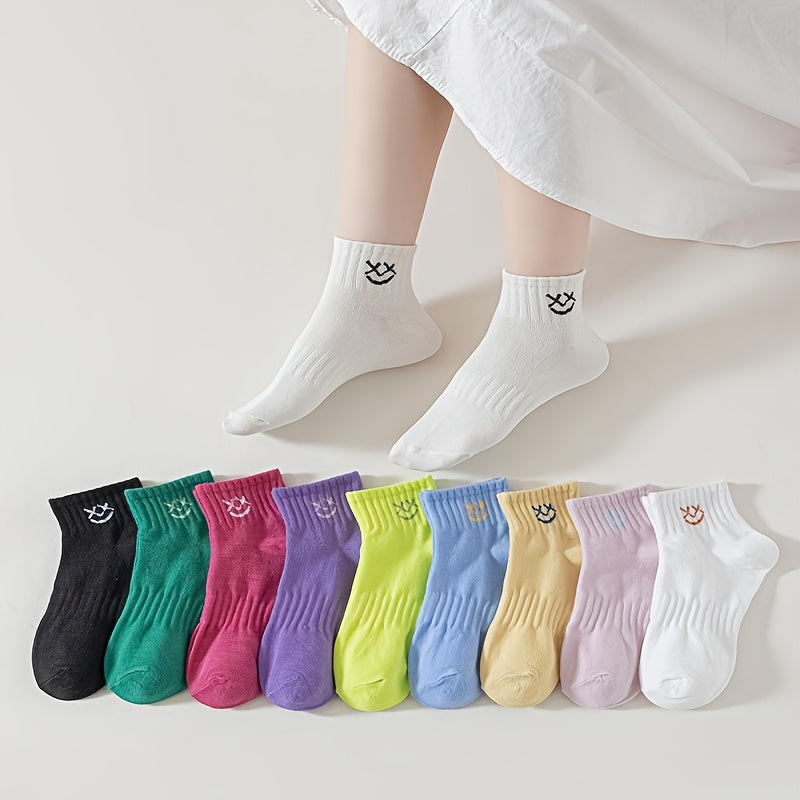 10 Pairs Smiling Print Socks Comfy & Breathable Mid Tube Socks