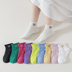 10 Pairs Smiling Print Socks Comfy & Breathable Mid Tube Socks