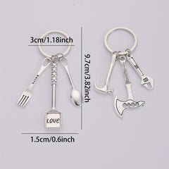 2pcs Alloy Tool Pendant Keychain For Men - Summer Casual Business Pendant