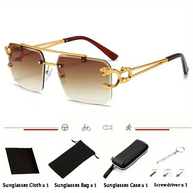Vintage Retro Rimless Steampunk Sunglasses with Full Package Set