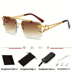 Vintage Retro Rimless Steampunk Sunglasses with Full Package Set