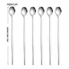6pcs Stainless Steel Ice Tea Spoons Long Handle Golden Mirror Finish