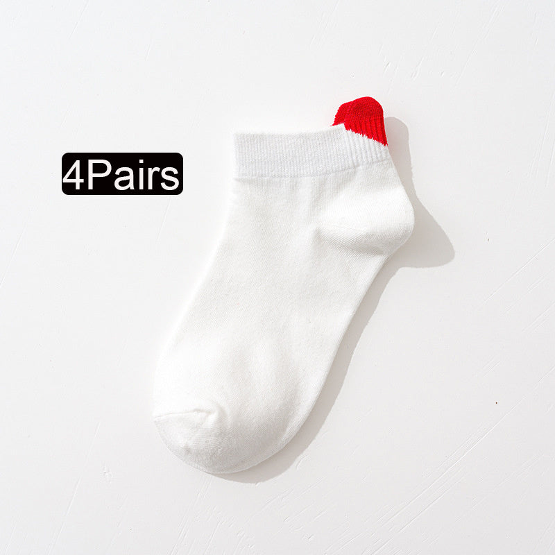 4 Pairs Heart Print Short Socks Lightweight Low Cut Ankle Stockings