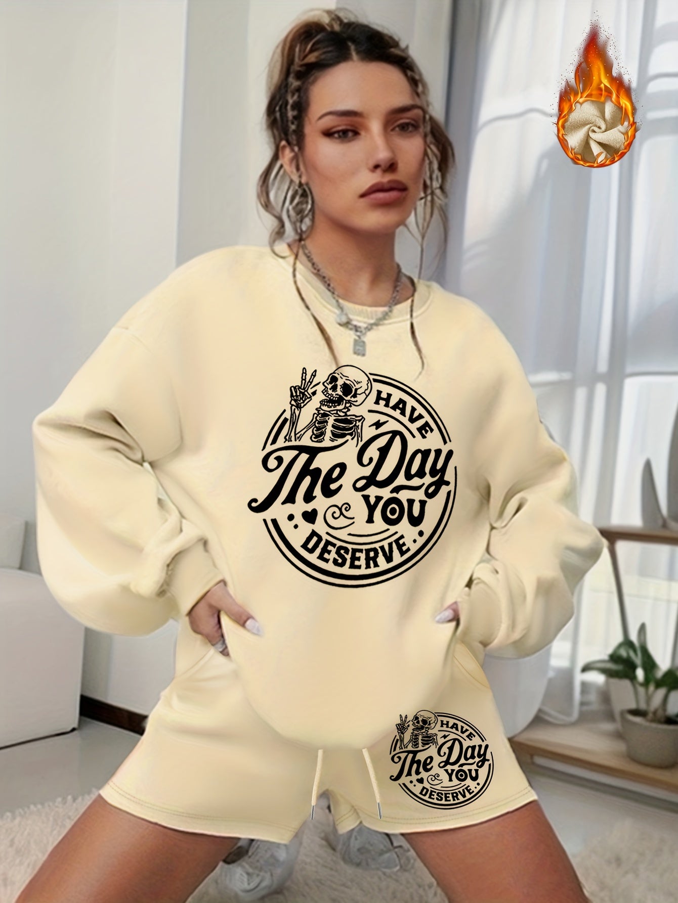 Halloween 2pcs Set Graphic Sweatshirt & Shorts Outfits