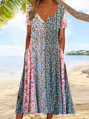 Floral Print V Neck Maxi Dress