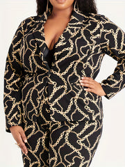 Plus Chain Print Blazer & Pants Suit Set