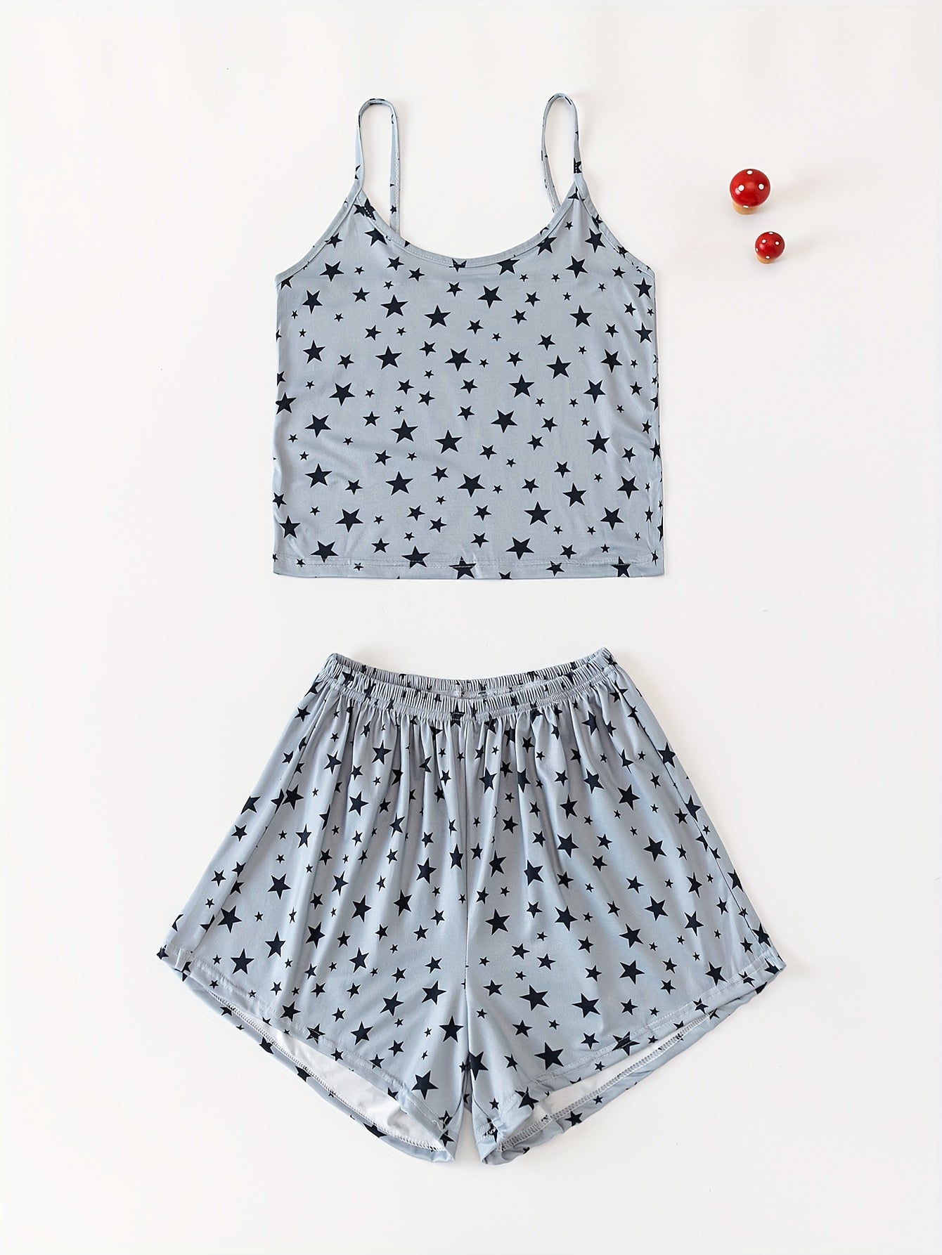 Star Print Pajama Set Crew Neck Cami Top & Elastic Waistband Shorts