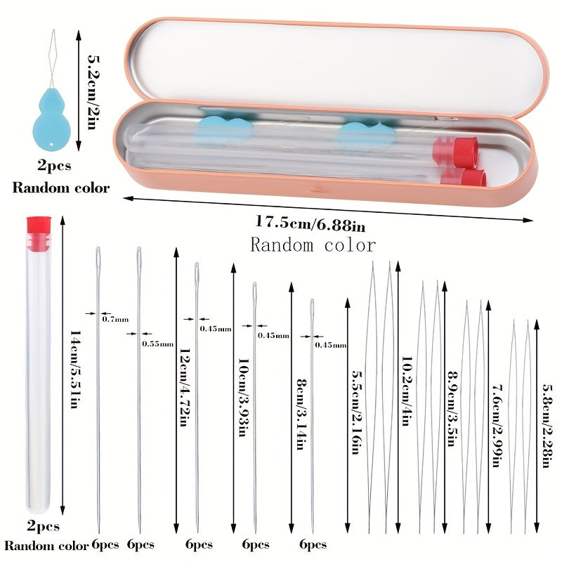 38pcs Beading Needles Set Big Eye & Straight Needles with Threader and Bottle