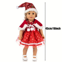 2-Piece Christmas Dress & Hair Band Set for 18-Inch Dolls