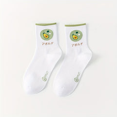 5 Pairs Cartoon Fruit Print Socks Women's Comfy Mid Tube Stockings
