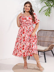  Vacay Dress Women's Plus Floral Print Ruffle Sleeve Beach Dress