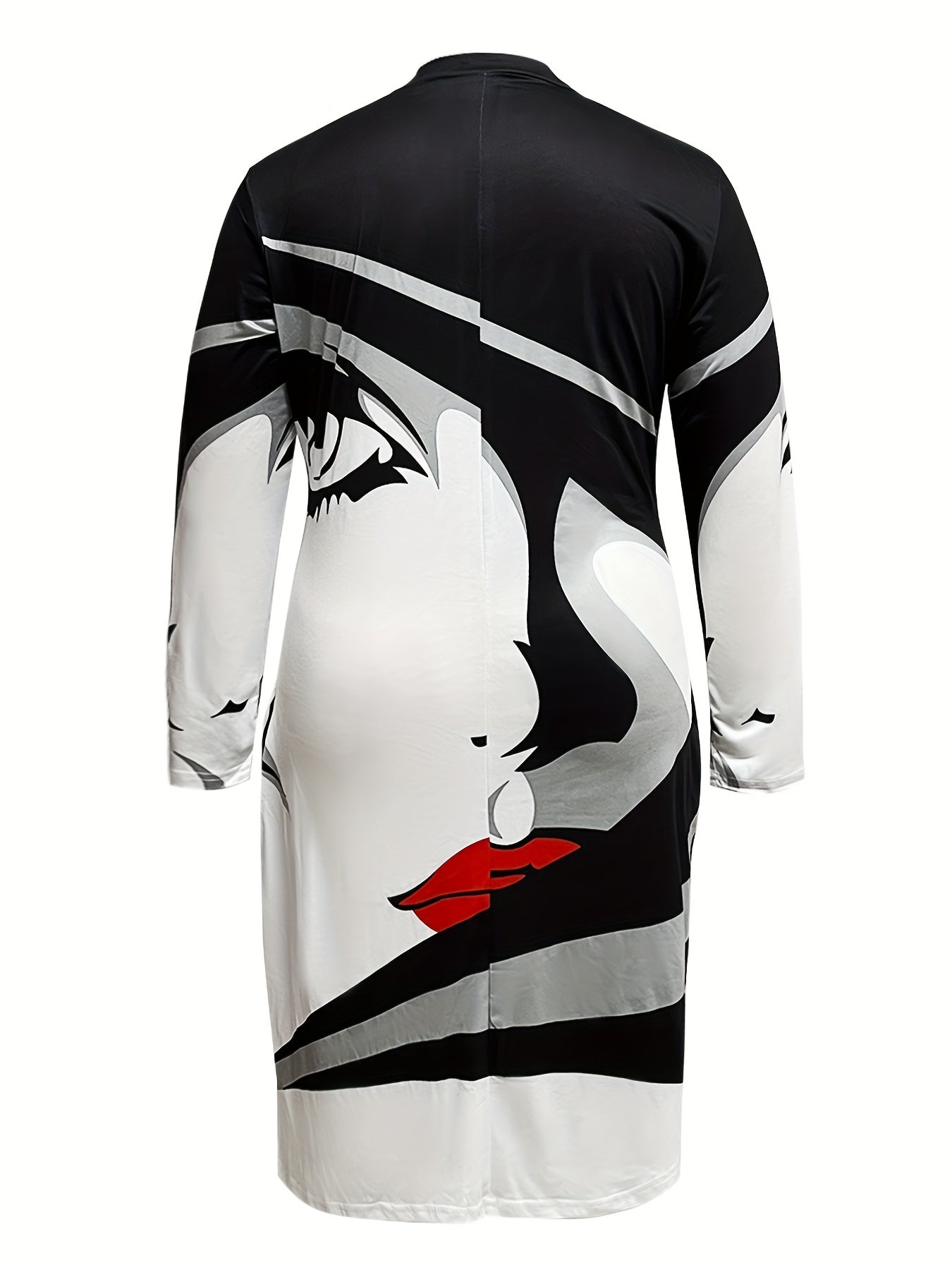  Colorblock Figure Print Long Sleeve Dress