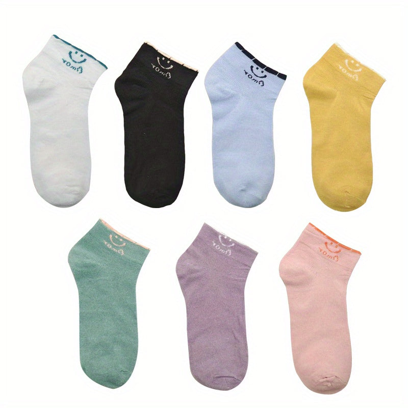 7 Pairs Smiling Print Socks Comfy & Short Socks Women's Stockings