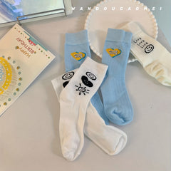 3 Pairs Letter & Smiling Print Socks College Style Women's Stockings
