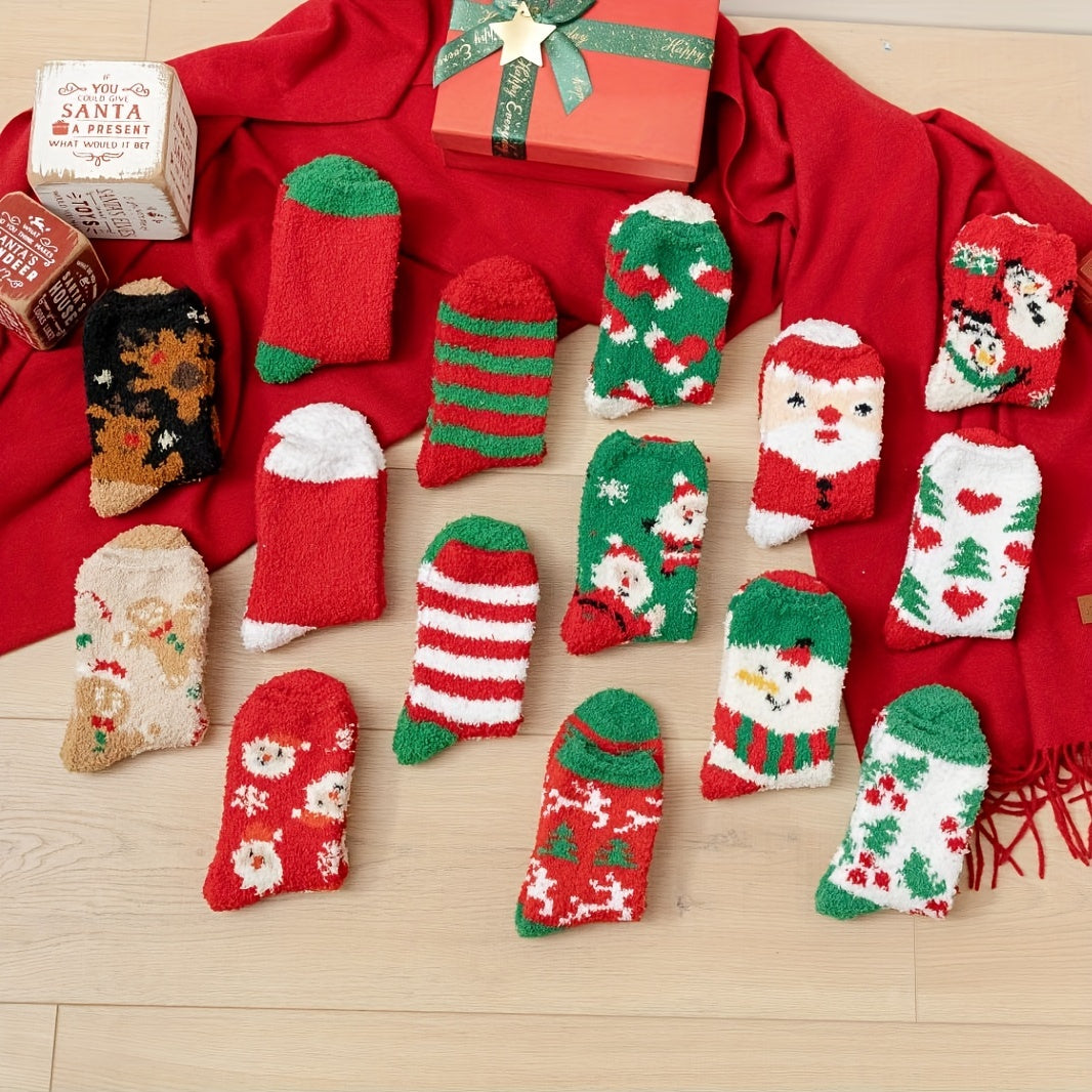15 Pairs Christmas Print Socks Comfy & Fuzzy Warm Women's Stockings