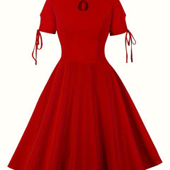  Solid Knot Short Sleeve Casual Dress