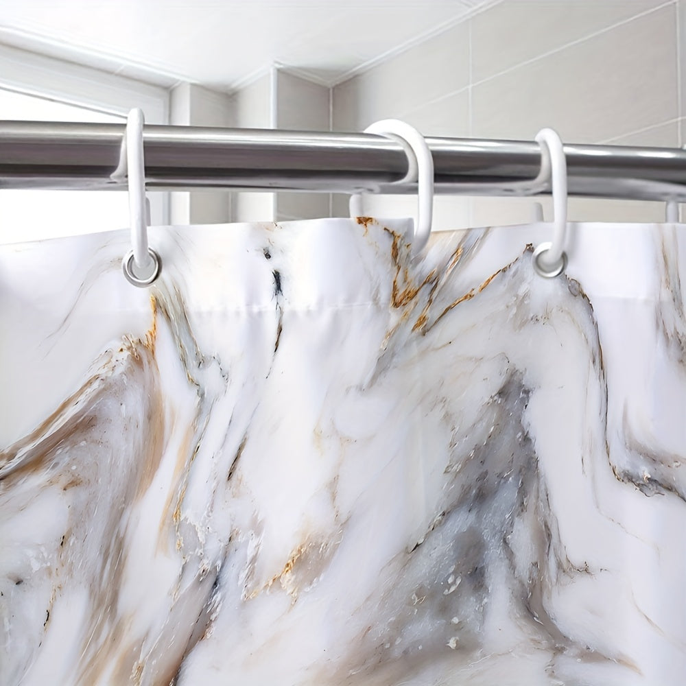 Grey Golden Marble Shower Curtain, Waterproof, Modern Bathroom Decor