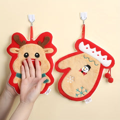 Christmas Cartoon Hanging Towel Coral Fleece Soft Towel for Bathroom