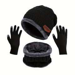 3pcs Unisex Winter Beanie Gloves Scarf Set Warm Touch Screen Retro