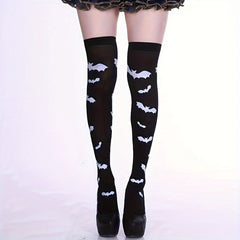 Bat Print Thigh High Socks Halloween Party Over The Knee Socks Women's Stockings