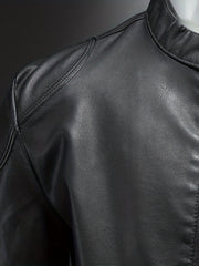 Men's Retro PU Biker Jacket Zip Up Stand Collar