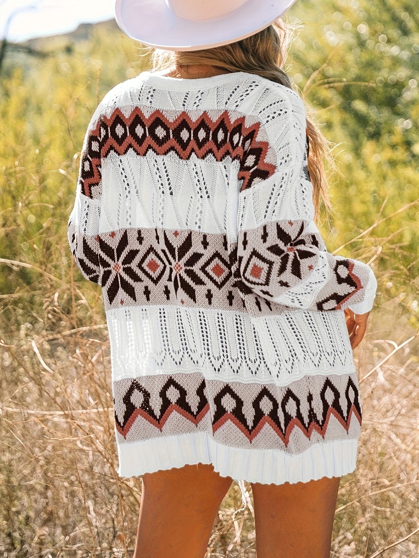  Geometric Print Open Front Cardigan