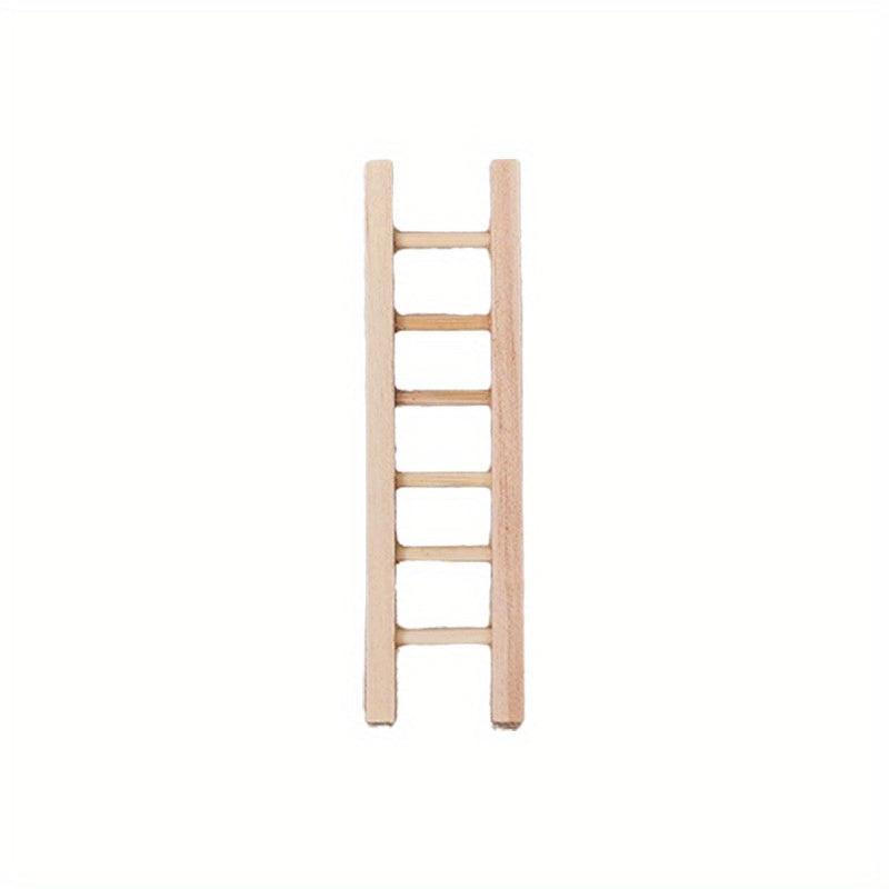 Mini Wooden Ladder Dollhouse Accessory Light Brown Intricate Detailing Creative